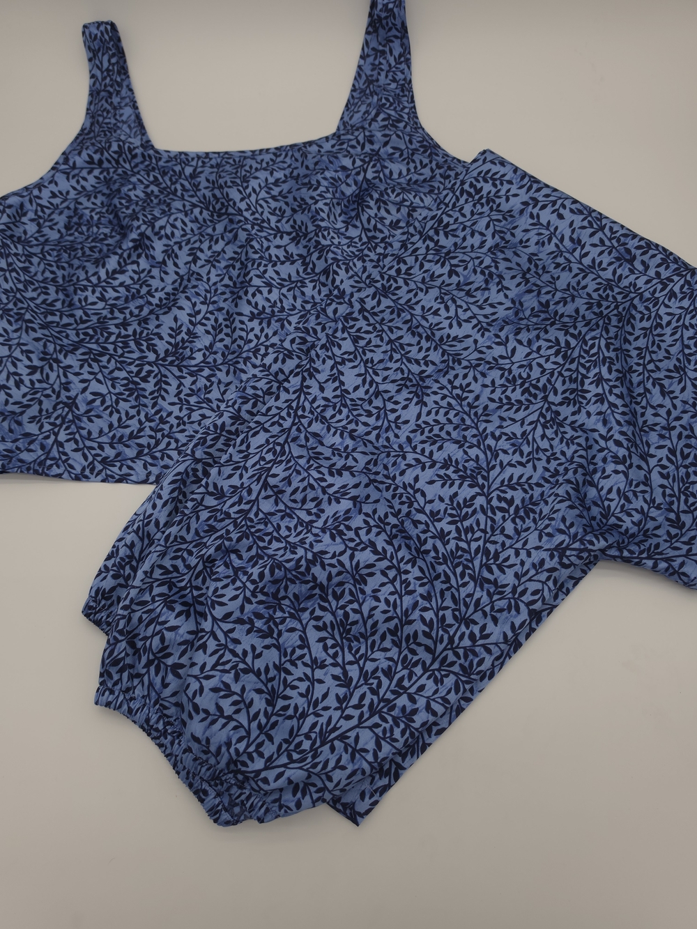 Vtg Victoria's Secret Pajama Set Blue Vine Leaf Tank Pants S Comfy Loungewear